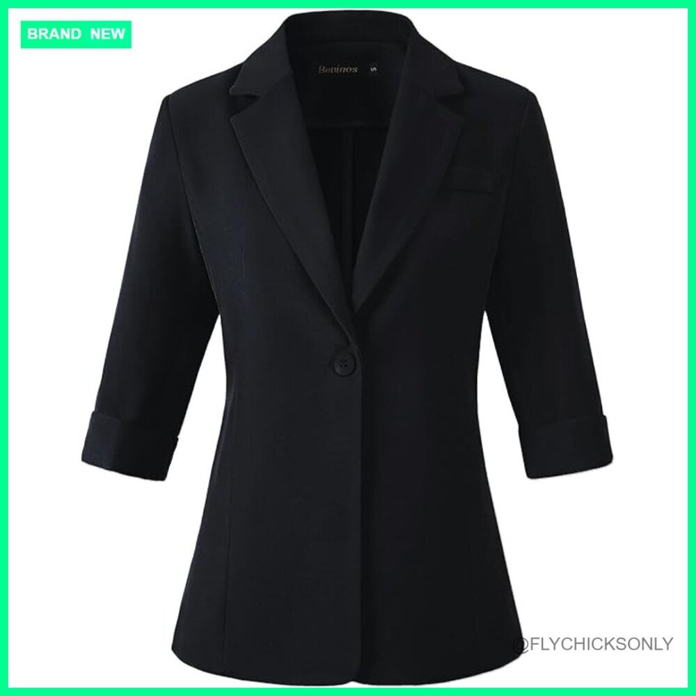 Polyester 3/4 Sleeve Blazer Business Casual Lightweight Suit Jacket